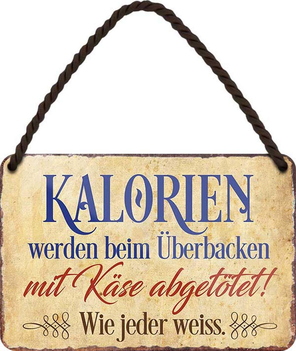 HS227 Tin Sign with German Text 'N / A Kalorien Werden beim Überbaking' ('N / A Kalorien Werden beim Überbaking') [German Language] 18 x 12 cm