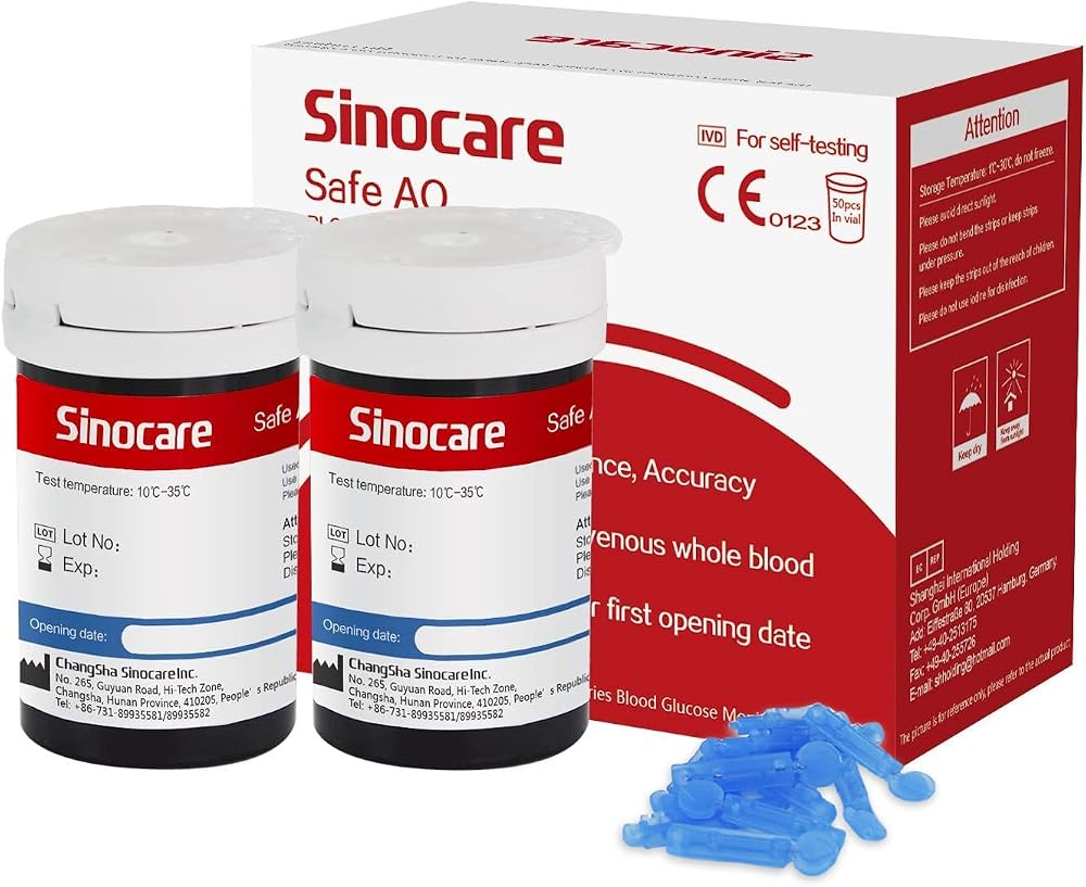 sinocare Blood Glucose Test Strips 50 & Lancing Devices 50 No Code