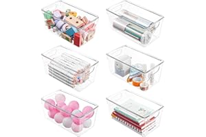 HOMAIGIE 6 Pack Clear Storage Bins with Lids, Small Acrylic Arts and Craft Storage Containers, Stackable Clear Plastic Craft Storage Bins with Handles for Pantry Organizers and Storage, Kitchen, Fridge, Office