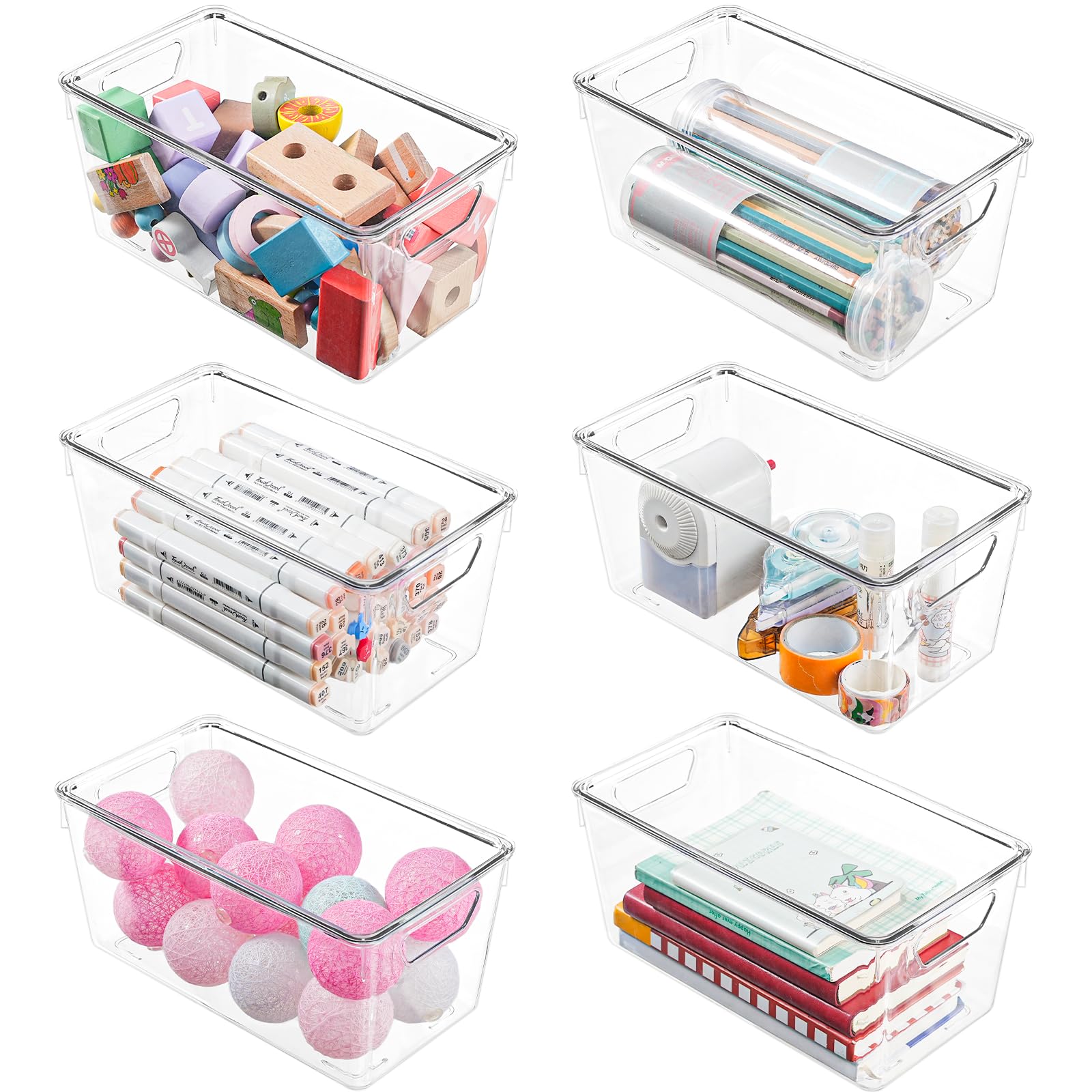 Photo 1 of 6 Pack Clear Storage Bins with Lids, Small Acrylic Arts and Craft Storage Containers, Stackable Clear Plastic Craft Storage Bins with Handles for Pantry Organizers and Storage, Kitchen, Fridge, Office