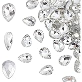 FINGERINSPIRE 80 Pcs Pointed Back Rhinestone 13x18x5.5 mm Glass Rhinestones Gems Clear Teardrop Crystal Jewels Embelishments with Silver Plated Back Glass Diamante Faceted Stone for Craft