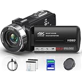 Camcorder Video Camera 4K UHD 80MP YouTube Vlogging Camera Webcam Autofocus | 18X Digital Zoom, 3.0" 270&deg; Rotatable Screen, IR Night Vision Video Recorder with 32GB SD Card, Lens Cap, 2 Batteries Black