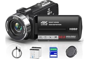 LUKPOW Video Camera Camcorder 4K 80MP Ultra HD Vlogging Camera for YouTube 18X Digital Zoom Camcorder Recorder 3.0" IPS 270° Screen IR Night Vision with 32GB SD Card, Lens Cover and 2 Batteries