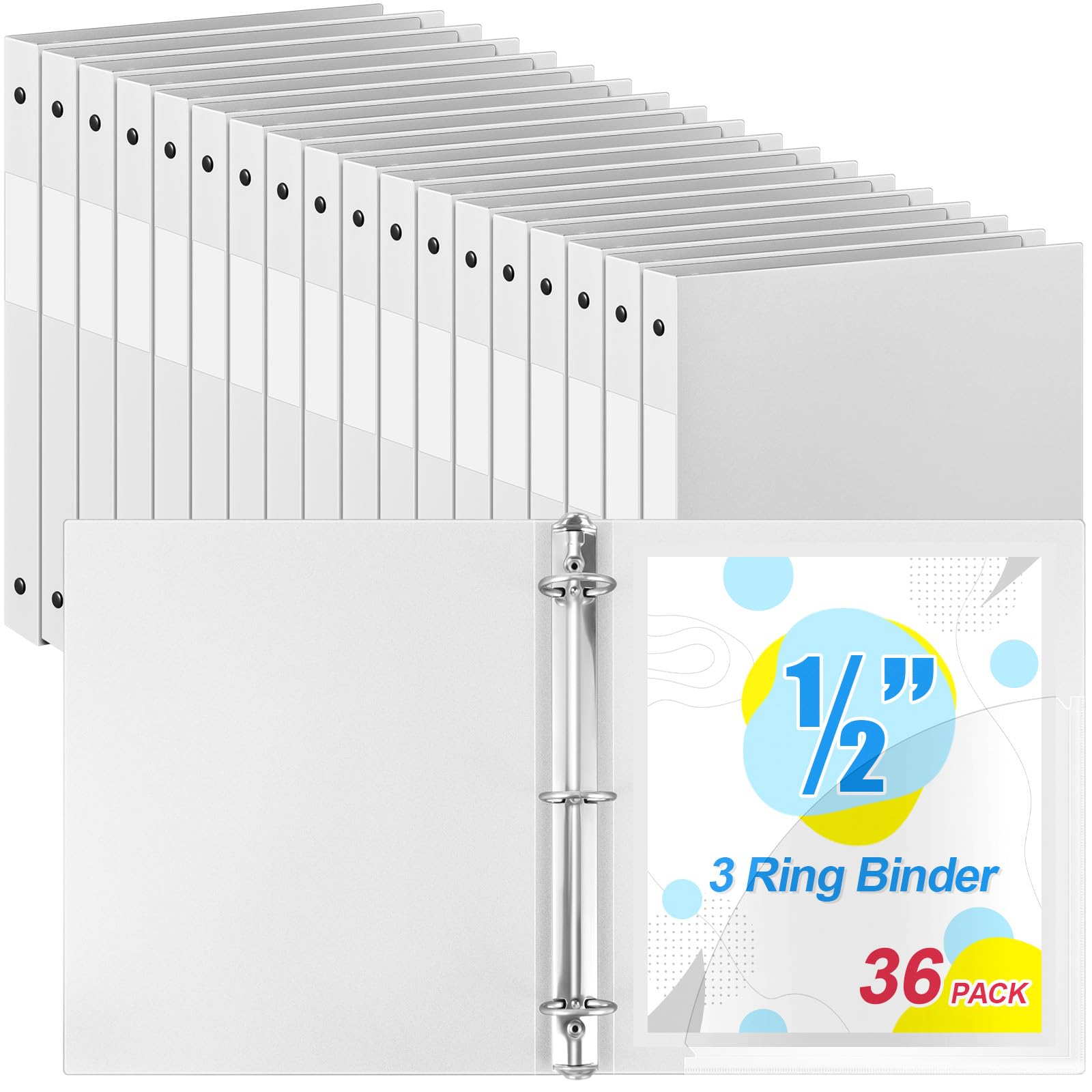 Photo 1 of Henoyso 36 Pcs 3 Ring Binder 1/2'' Round Fits Letter Size 8. 5'' x 11'' Paper Plastic Flexible Binder Holds 100 Sheets with 1 Pockets Versatile Organizer for Office Home School (White)