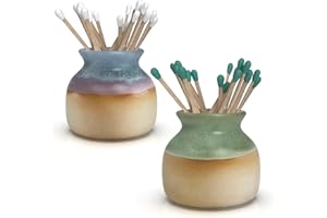 ZIKANI Chic Ceramic Match Holders & Striker - Decorative Home Decor Set of 2 | Fancy Shabbas Matches Jar, Bathroom Pottery Holder | Housewarming Gifts - Purple & Green MATCHES NOT INCLUDED