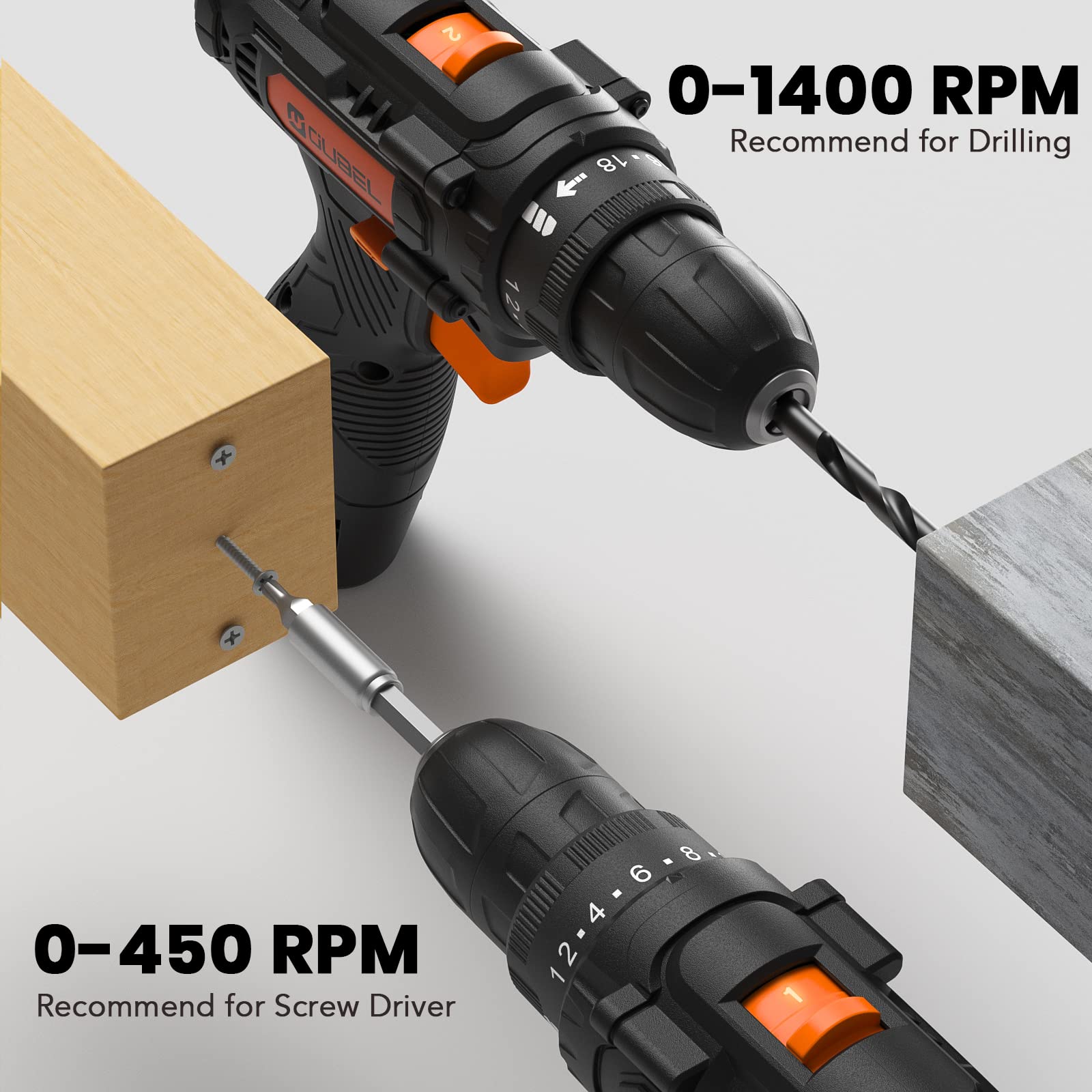 Drill Set, OUBEL 12V Cordless Drill with 42 Acessories, Home Power Drill Cordless with 3/8