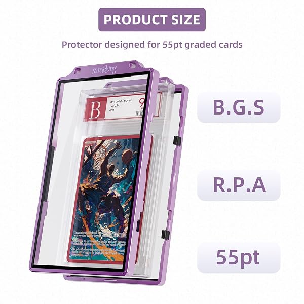 SANSEKING GRADED CARD GUARD CASE FOR BGS SLAB CASE FOR GRADED CARDS METAL MAGNETIC UV PROTECTION STACKABLE GRADED CARD SLAB GUARD GLASS DISPLAY BUMPER FIT RPA SLABS MAGS (LAVENDER,55PT)
