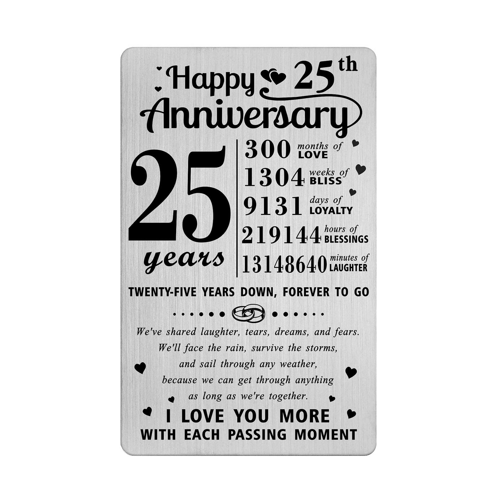Richesele 25th Wedding Anniversary Card - Happy 25 Years Anniversary Decoration - Silver Greeting Card for Husband & Wife