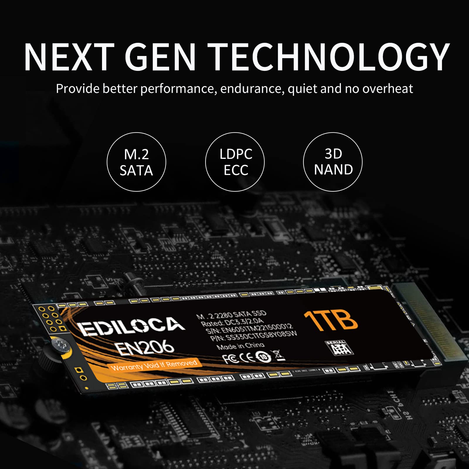 Ediloca EN206 1TB 3D NAND M.2 SSD, M.2 2280 SATA III 6Gb/s SSD Internal Hard Drive, Read/Write Speed up to 550/480 MB/s, Compatible with Ultrabooks, Tablet Computers and Mini PCs