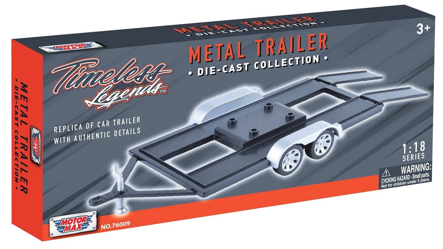 OPO 10 - 1/18 trailer, flatbed, car transport carrier, with double axle, metal, Motormax - 76009