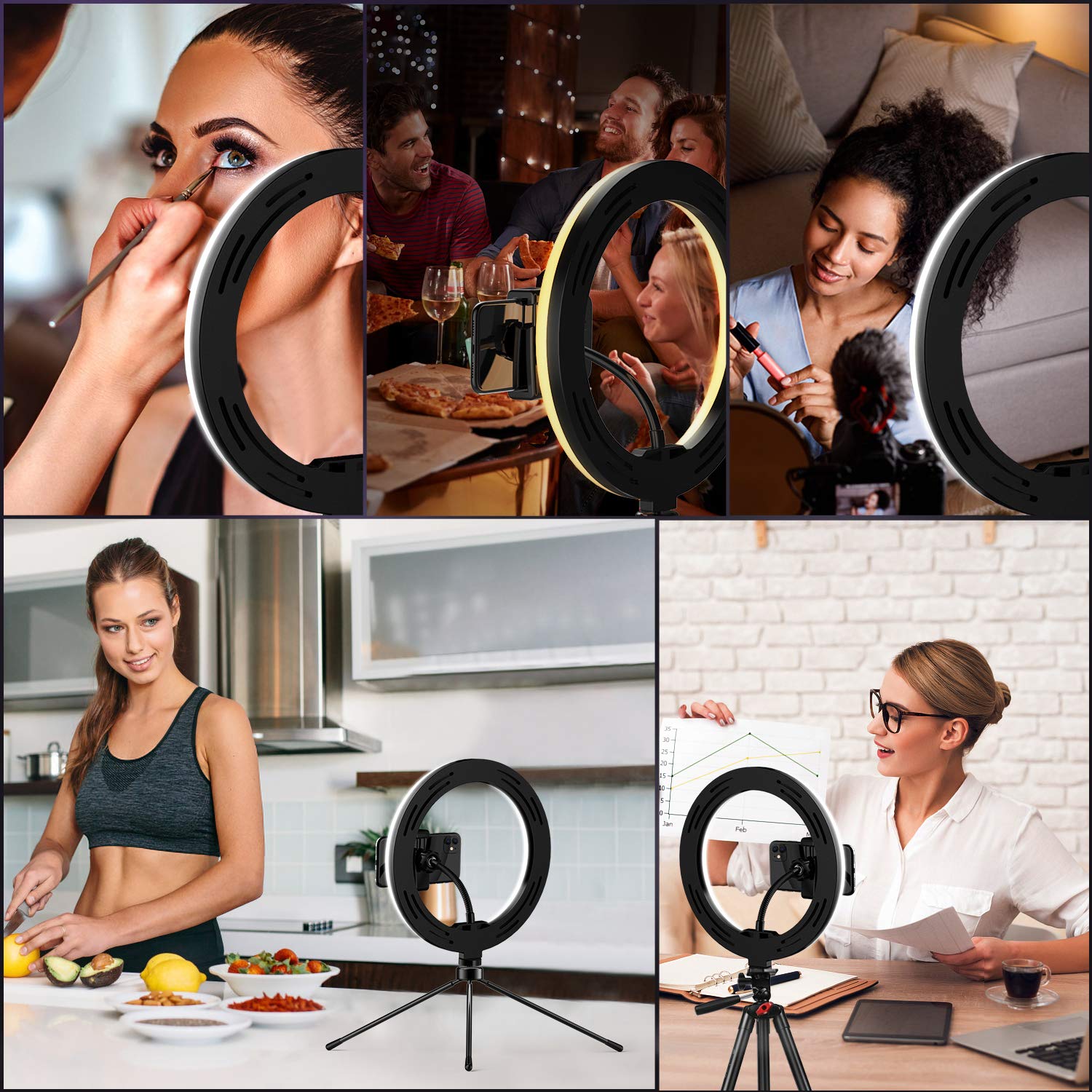Yesker 10'' Ring Light with 51” Tripod Flexible Stand LED Selfie RingLight 10 Brightness with Camera Remote Shutter Phone Holder for TikTok YouTube Video Live Stream Makeup…