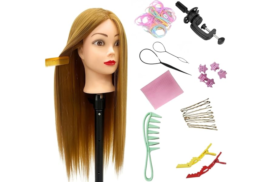 26″-28″ Light Auburn Hair Mannequin Head Practicing Braiding, Cosmetology Mannequin Head with Hair for Styling, Training Head for Group Practice Braids Skills and Have Fun