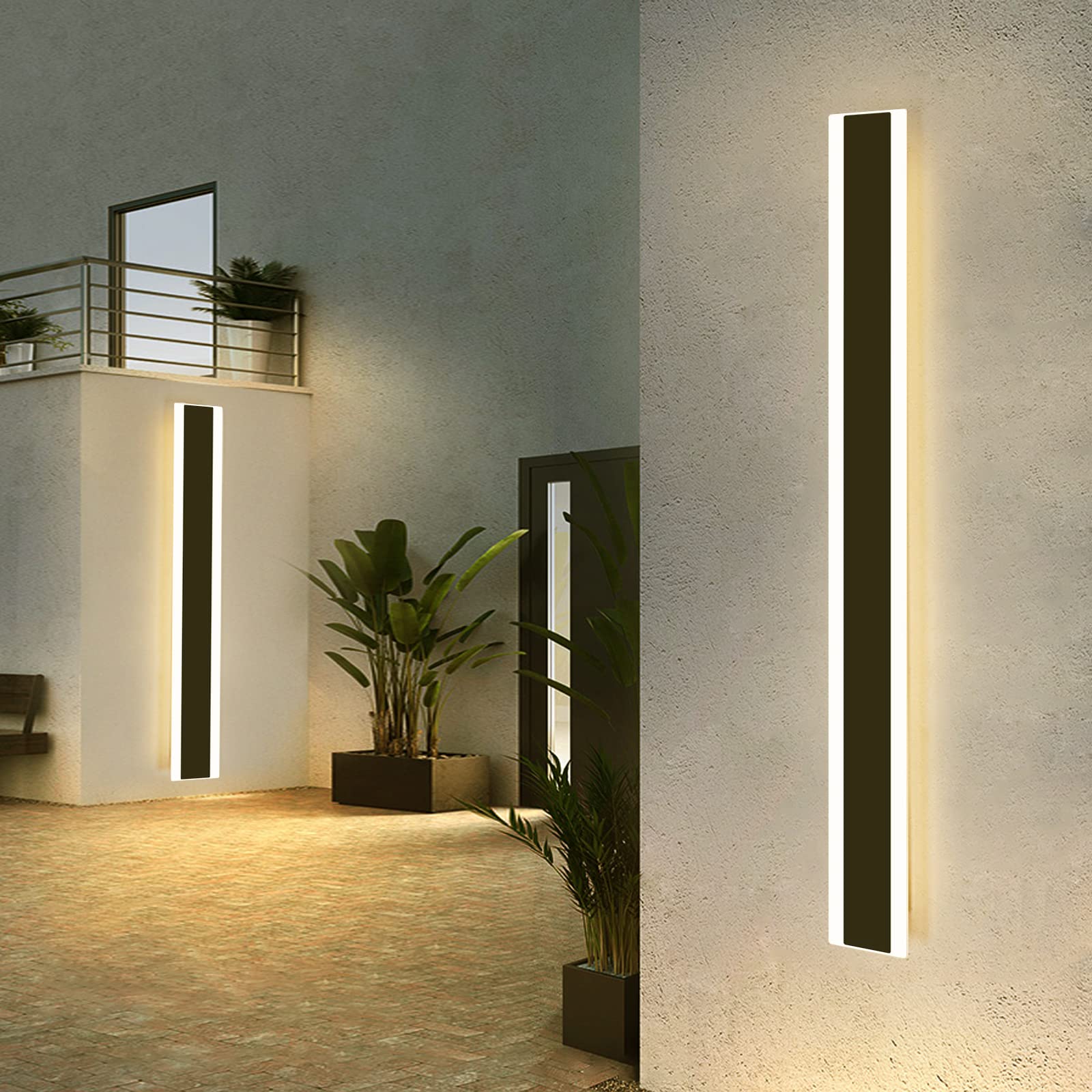 Mikeru 120CM Outdoor Wall Light, 42W Modern LED Strip Wall Light Rectangular Black Front Door Lights, IP65 Rainproof Three Color Lighting Modes 3000K/4500K/6000K for Patio, Garden, Garage, Stairs — image 1