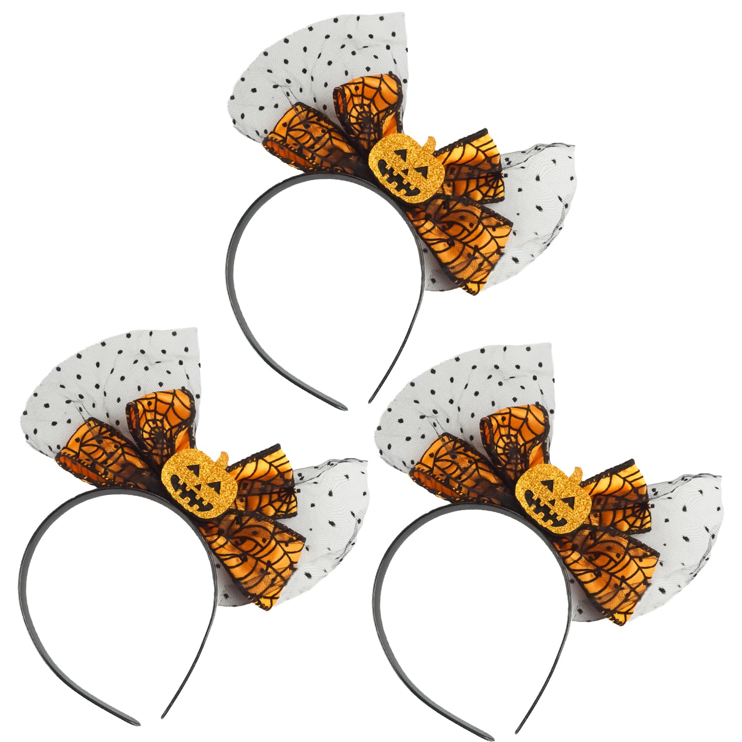 UNVOJL 3pcs Halloween Pumpkin Headband Orange Pumpkin Headpiece Pumpkin Spiderweb Bow Hair Band Ghost Head Band for Halloween Hair Accessories