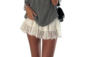 Allmloers Women Y2k Ruffle Pleated Skirts Built in Shorts Low Rise Lace Slip Skirt Layered Flowy Mini Skirts Short Underskirt