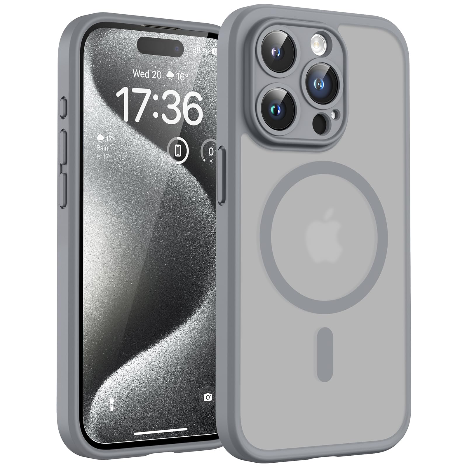 TOCOL Magnetic for iPhone 15 Pro Max Case 6.7-Inch, Fit for MagSafe, Upgraded [Full Camera Protection], [14FT Military Grade Drop Tested] Shockproof Slim Translucent Matte Back Cover (Titan Gray) — image 1