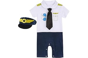 COSLAND Baby Boys' 3pc Pilot Costume, Cotton, Infant Short Sleeve Romper, 0-24 Months