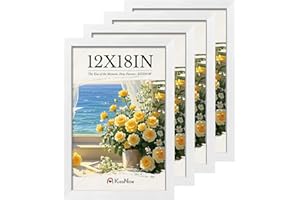 KissNow 12x18 Poster Frame 4 Pack, Textured White Solid Wood Picture Frame, Wall Hanging