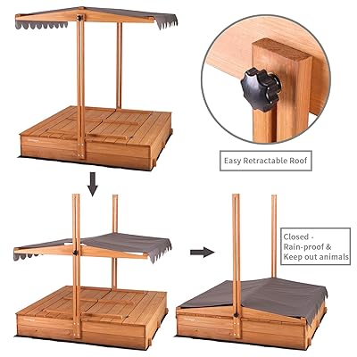 Buy Kids Sand Boxes With Canopy Sandboxes With Covers Foldable Bench Seats Children Outdoor Wooden Playset Upgrade Retractable Roof 47x47inch Online In Greece B085zlrx9x