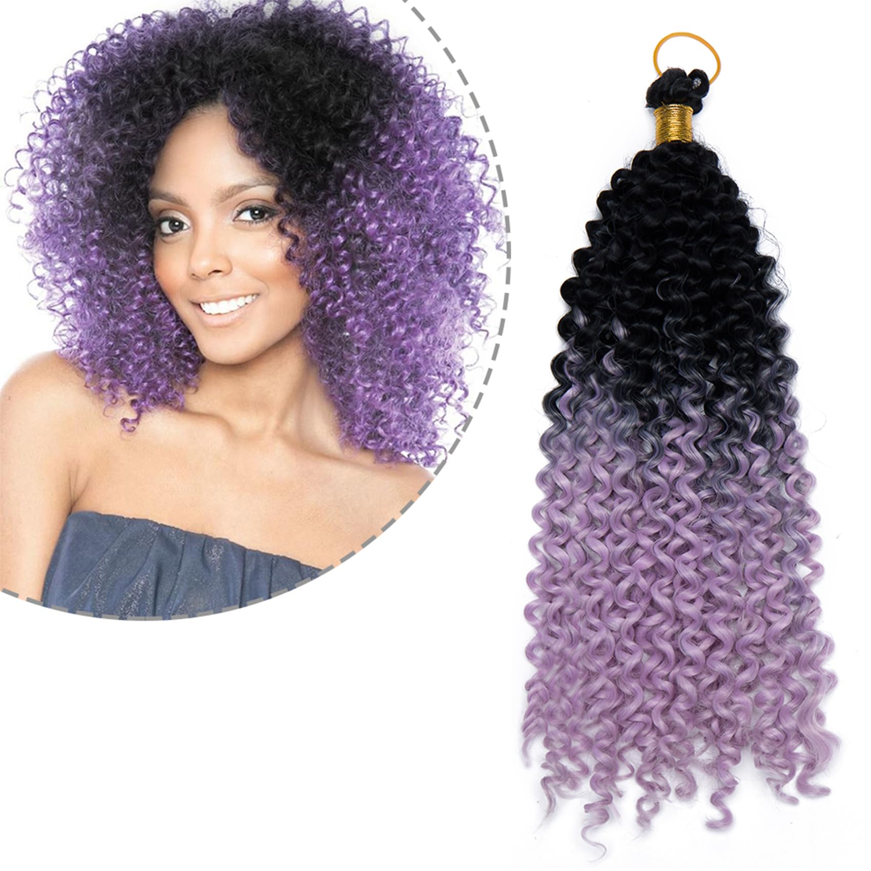 14 Inch Marlybob Crochet Hair Water Wave - Black to Light Purple Curly Braids Ombre Braiding Hairpiece Synthetic Hair Extensions
