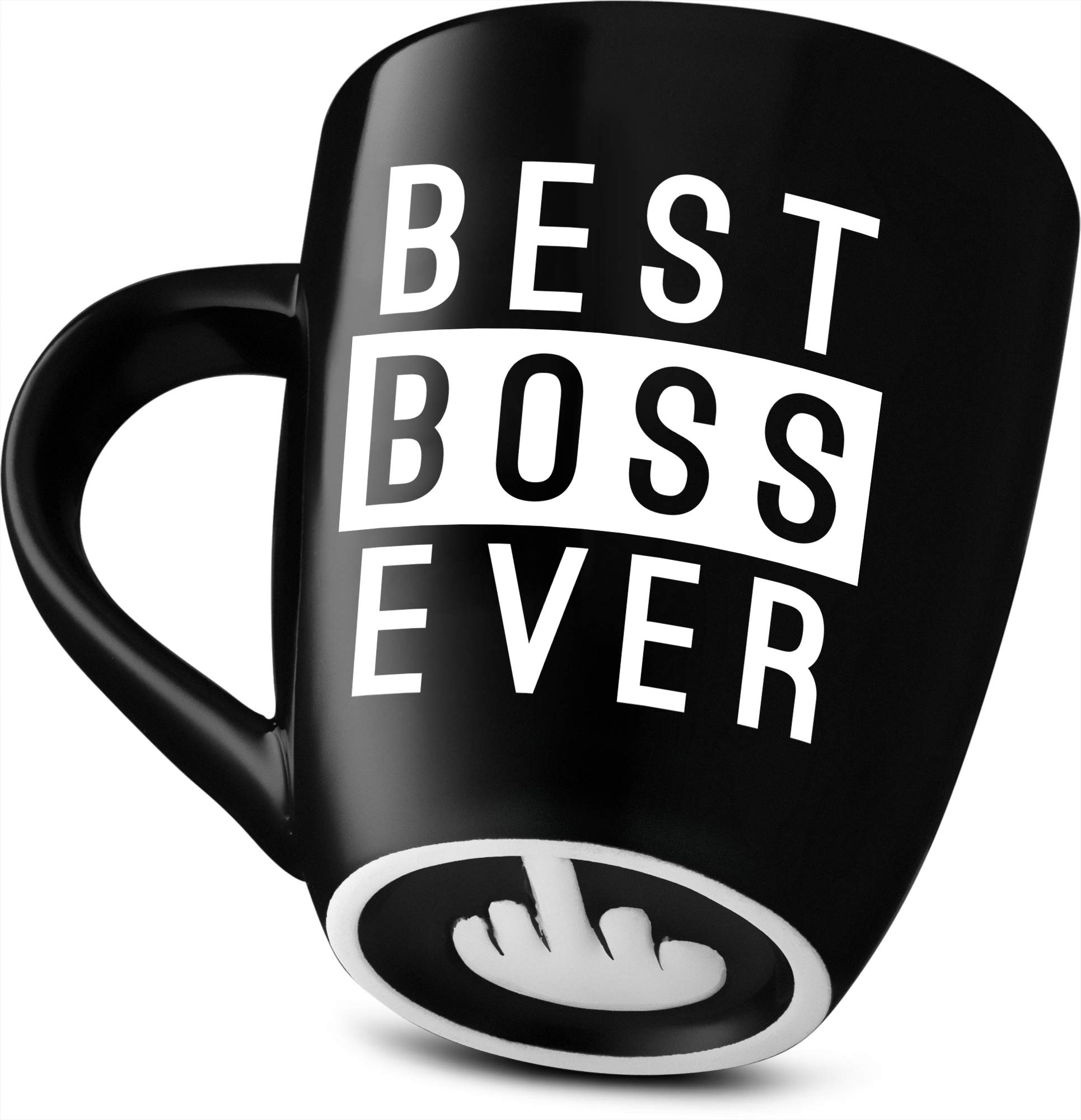 Decodyne Funny Coffee Mug, with Middle Finger on the Bottom - Funny Gifts Novelty Mugs 14 oz. (Best Boss) — image 1