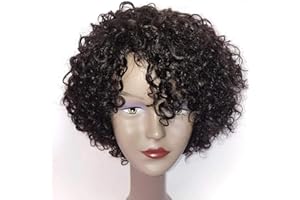 HUA Brazilian Kinky Curly 10 Inch Human Hair Wigs for Black Women - Wear and Go Glueless Short Wig with Natural Color - 100% Human Hair