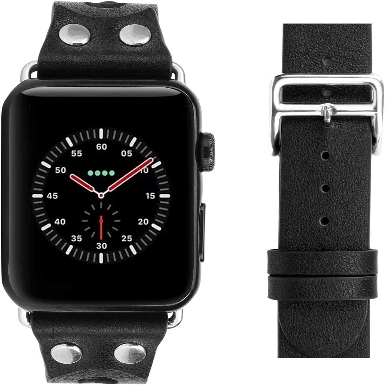 Euler Dovetail-Style Genuine Leather Watch Band Strap with Rivet Compatible with Apple Watch Band for iWatch Series 6 SE 5 4 3 (Black, 38/40mm)