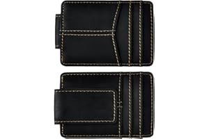Le'aokuu Mens Genuine Leather Cowhide Money Clip Credit Card Case Handy Slim Wallet Magnet (A Rfid Black)