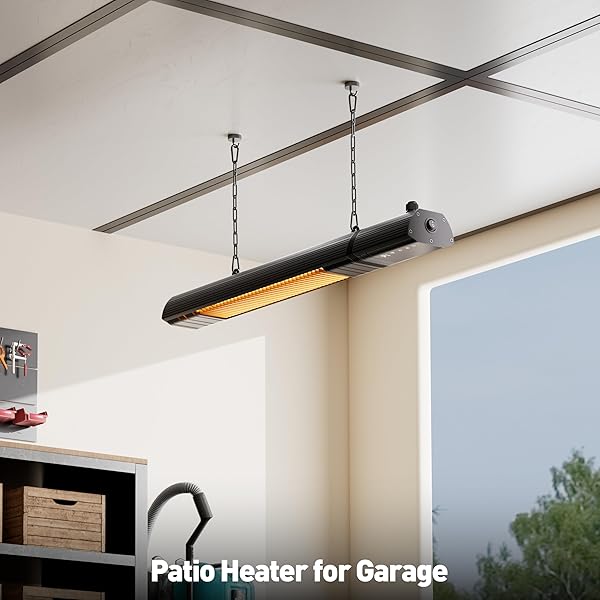 CEILING ELECTRIC OUTDOOR HEATER WIFI CONTROL WALL-MOUNTED HANGING PATIO 1500W INFRARED 9 HEAT LEVELS, 24H TIMERS, CARBON FIBER TUBE HEATING WALL HEATER FOR GAZEBO, BALCONY