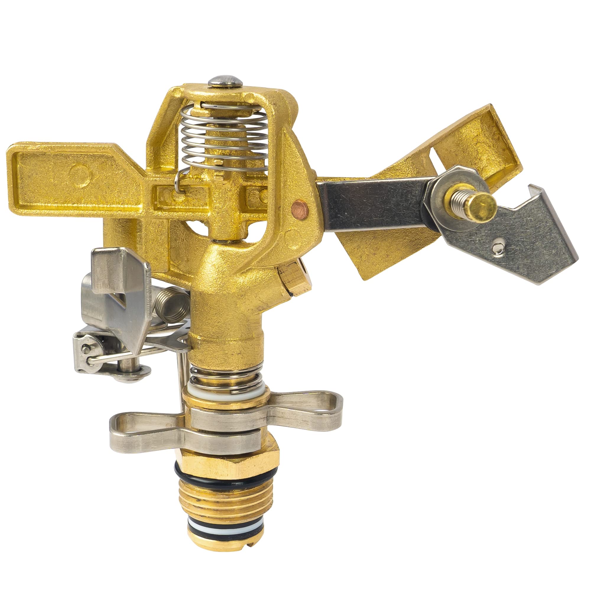 Photo 1 of Hourleey 1/2 Inch Brass Impact Sprinkler, Heavy Duty Water Sprinkler Head, Adjustable 0-360 Degree Coverage Pattern, Watering Sprinkler with Nozzles for Large Patio Garden Irrigation (1 Pack)