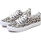 Obtaom Women's Play Fashion Sneaker White Color Washed and Leopard Canvas Slip on Shoes