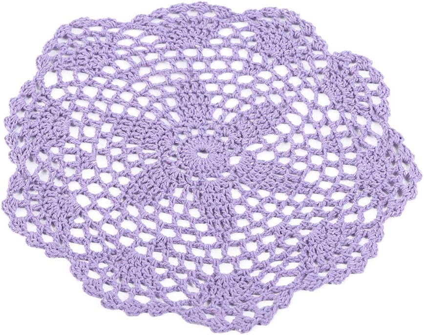 TraveT Handmade Round Crochet Cotton Lace Table Placemats Doilies Table Cup Mats Kitchen Accessories (Light Purple)