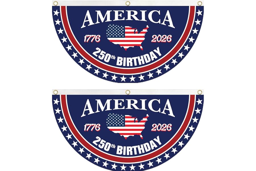 WENWELL 250 year anniversary Birthday Bunting Flag, Patriotic USA Anniversary Fan Banner 1776-2026, 2x4 FT, Navy Blue Red White, with Brass Grommets 2 Pack