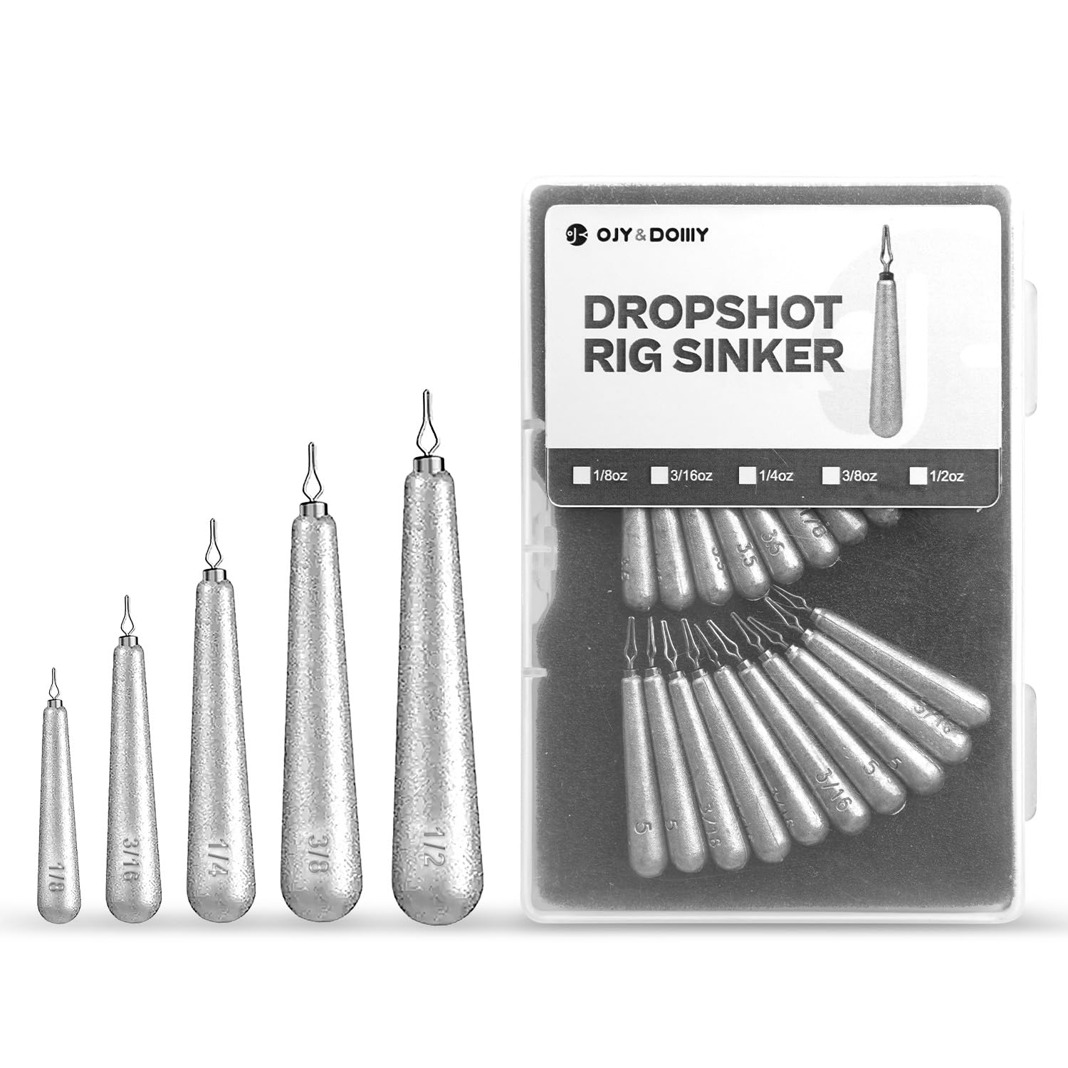 Photo 1 of 27/30 PCs Free Rig & Drop Shot Weights - Skinny Teardrop Fishing Sinkers (1/8 3/16 1/4 3/8 1/2oz) | Die-Cast Lead-Antimony Alloy | Mixed Kit Available