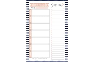 HADLEY DESIGNS Navy Weekly Meal Planning Calendar Grocery Shopping List Magnet Pad for Fridge, Magnetic Family Pantry Food Menu Board Organizer, Week Diet Prep Planner Tool, Refrigerator What to Eat Dinner Notepad