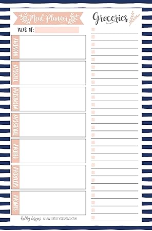 Planificador semanal de comida azul marino, calendario de compras ...