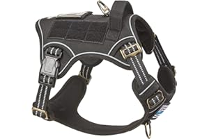 BUMBIN Tactical Dog Harness for Large Dogs No Pull, Famous TIK Tok No Pull Dog Harness, Fit Smart Reflective Pet Walking Harness for Training, Adjustable Dog Vest Harness with Handle Black L