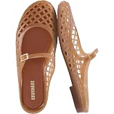 CUSHIONAIRE Java Casual Womens Jelly Flats with Adjustable Strap, Closed Toe Mary Janes Mule Design, Waterproof Jelly Sandals for Women