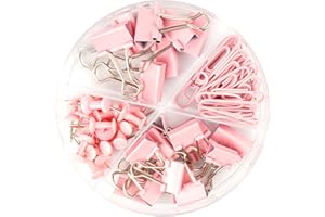 DANRONG 97 PCS Office Supplies for Women, Paper Clips, Binder Clips and Push Pins Set, Paperclips Thumb Tacks School and Home Desk Supplies, Desk Organized (Pink)