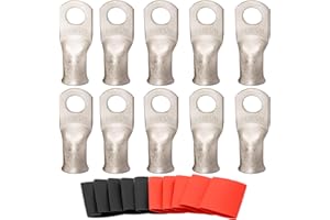 SVAAR 0 Gauge Tinned Copper Lugs 10 PCS 1/0 AWG - 3/8'' Cable Lugs UL Listed Terminals 1/0 Gauge Wire Lugs Battery Cable Ends 10 PCS Heavy Duty Closed End Crimp Copper Lugs with 10 PCS 3:1 Heat Shrink Tube
