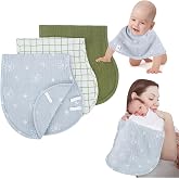 Muslin Burp Cloths with Snaps,Multi-Use Burpy Bib 100% Cotton for Spit Up &amp; Drool,Large 22"X11" Extra Absorbent Burping Cloth for Newborn Boys Girls Essentials,Green