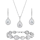 SWEETV Jewelry Set for Women, Teardrop Cubic Zirconia Bridal Backdrop Necklace Earrings Set, Wedding Party Prom Jewelry for Bride Bridesmaid