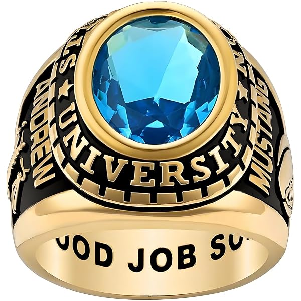 Dorunmo Customizable Men's Class Ring - Sterling Silver High School Graduation Ring With Birthstone
