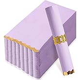 50 Pack Purple Napkins Paper Decorative, Gold Foil Scalloped Edged Guest Napkins Disposable, Lavender Napkins for Wedding, Birthday, Shower Baby, Tea Parties Supplies (4 x 8 In, Purple)