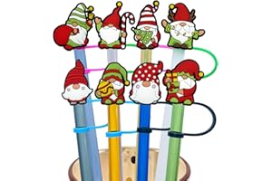 Kleeblatt Christmas Straw Covers Cap, 8pcs Cute Silicone Straws Tips Cover Reusable, Straw Toppers For Tumblers, Suitable for 1/4~1/3 INCHES Drinking Straws, Stanley Cup Accessories