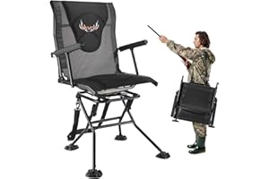 VEVOR Hunting Chair, 360° Silent Swivel, Foldable Portable Blind Chair, Heavy-Duty Steel Frame Ground Stool Seat, with Armres