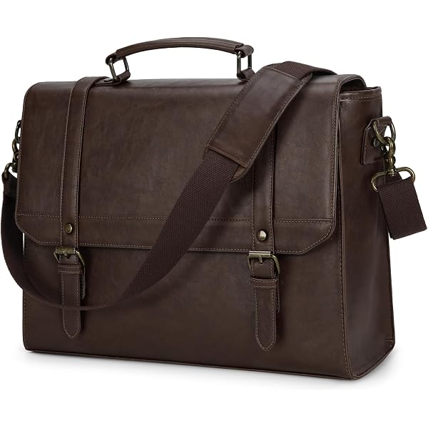 Urban Leather 15 Inch Leren Laptop Schoudertas Voor Mannen - Bruin Compact
