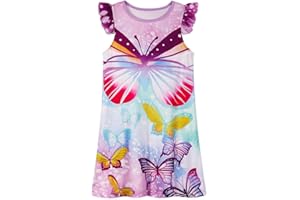 HenzWorld Little Girls Nightgown Short Flutter Sleeve Pajamas Unicorn Butterfly Nightdress Sleepwear Kids Nighties 3-10 Years