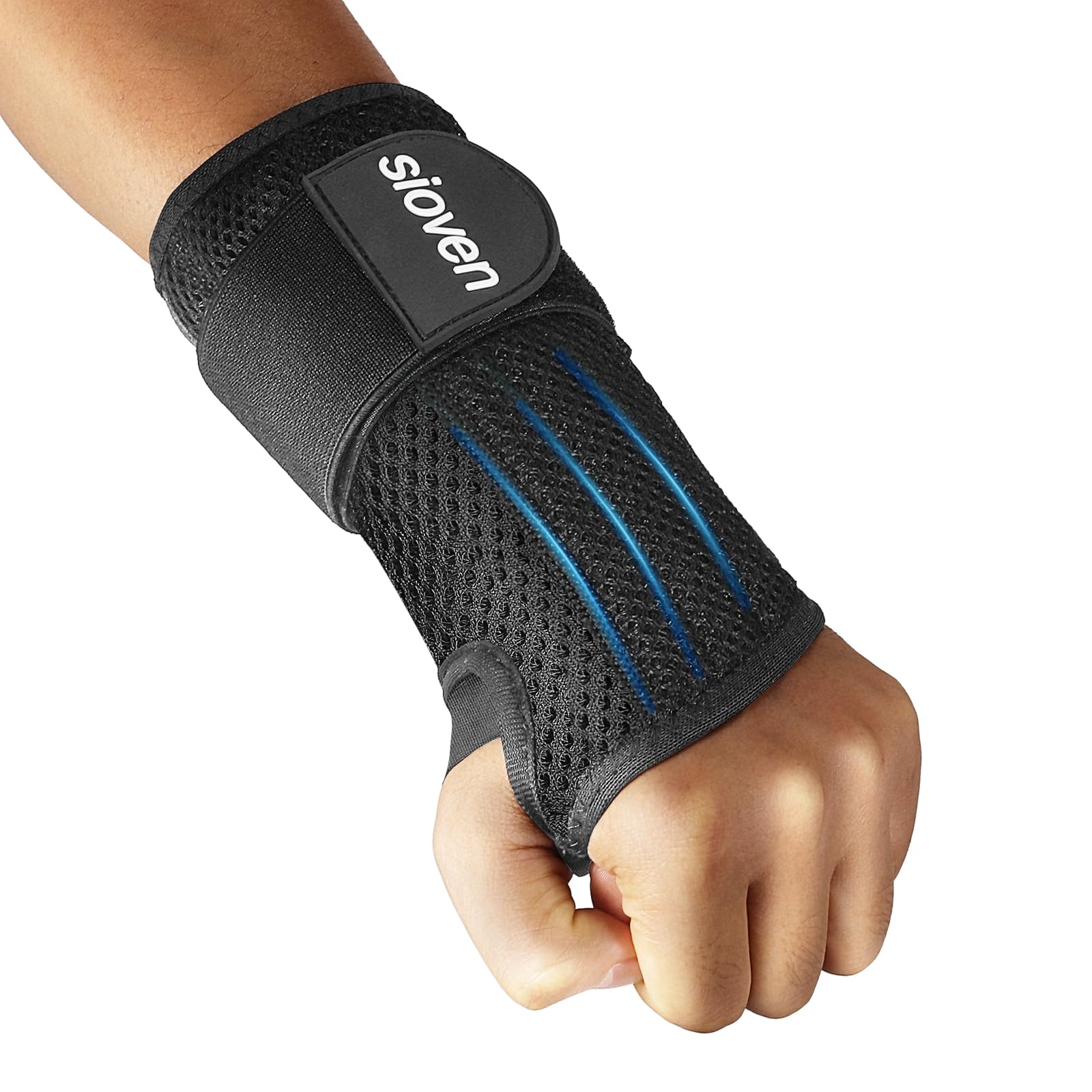 Sioven Wrist Support Brace with Metal Splint Carpal Tunnel Wrist Splint for Men and Women, Day & Night Use Hand Brace Stabilizer for Sprain, Tendonitis & Arthritis Pain Relief (Right Hand, S/M)