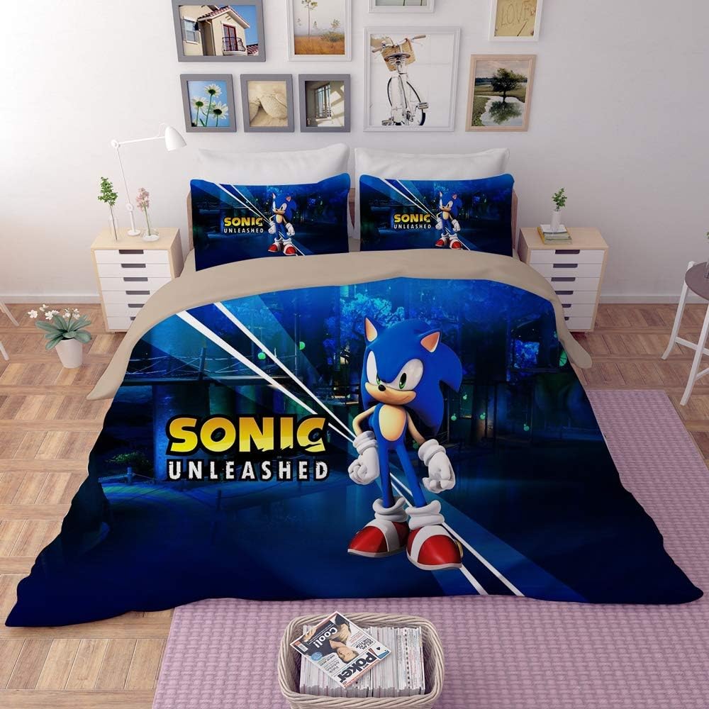 3 Pieces Bedding Set 3D Printed Hedgehog Sonic Duvet Cover Set
